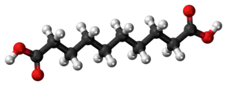 Ball-and-stick model of the sebacic acid molecule