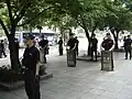 شرطة كورية جنوبية أتراس مكافحة الشغب في إحتجاجات واقعة في سيول.