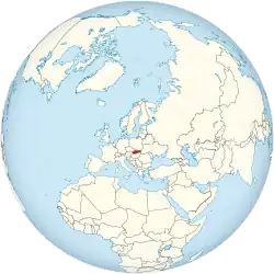 Map showing Slovakia in an orthographic projection