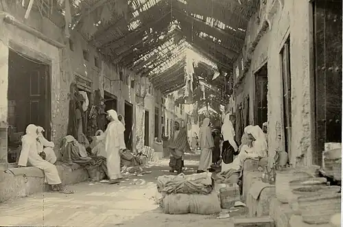 صورة مدخل السكة أو القيصرية الشمالي المقابل لبوابة القلعة الجنوبية الغربية.