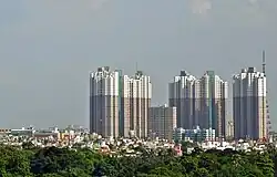 A skyline consisting of several high-rise buildings