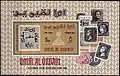 بطاقة مخرمة تضم في وسطها طابعا بريديا تظهر فيه صورة أول طابع بريدي مصري وقد أصدر عام 1866.
