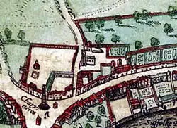 خريطة توضح سانت مارتن إن ذا فيلدز، حوالي عام 1562، حيث تزوجت ماري ويليام داير عام 1633
