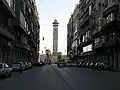 الجامع الأموي في حلب كما يبدو من ساحة السبع بحرات عبر شارع "عبد المنعم رياض"