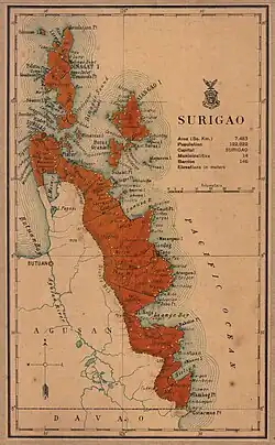 An old map showing the current territories of the province as part of the historical province of Surigao