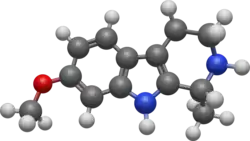 3D diagram of the chemical structure of tetrahydroharmine