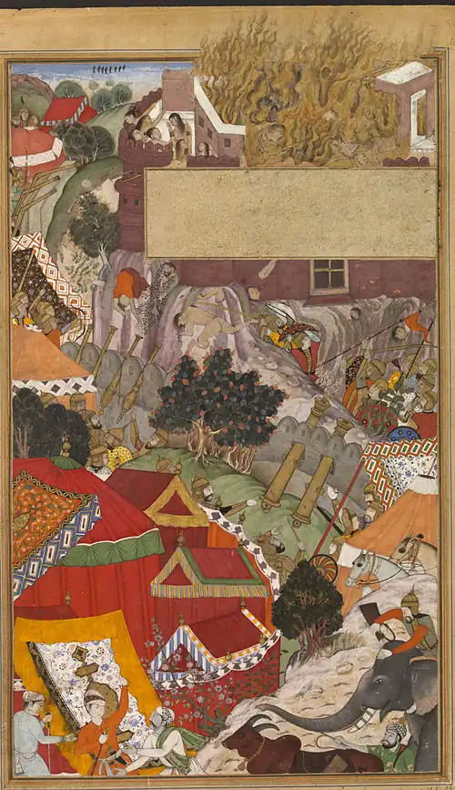 نساء راجبوت يقومون بالجوهار في شيتورجاره، أكبرناما، 1590-1595.