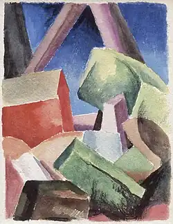 توماس هارت بينتون، منزل في المناظر الطبيعية التكعيبية (ج.1915-1920)