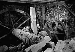 Gristmill drive machinery, Thomas Mill، Chester County, Pennsylvania