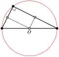 يقع مركز مُحيطة مثلث قائم على وتره (مبرهنة طاليس).