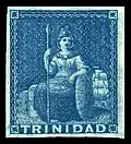An unused Trinidad key type stamp showing Britannia
