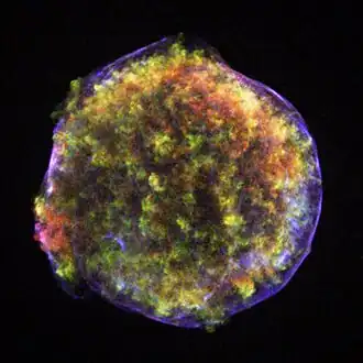 Remnant of SN 1572 as seen in أشعة سينية light from the مرصد تشاندرا الفضائي للأشعة السينية