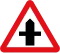 U.K. crossroads ahead sign.
