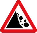 British & Hong Kong "falling rocks" warning sign.