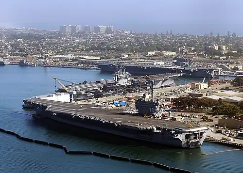 Three carriers (U.S.S. Carl Vinson, U.S.S. Nimitz, USS&nbsp;Ronald Reagan) at North Island, 2010