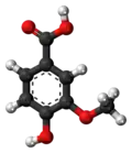 Ball-and-stick model of the vanillic acid molecule
