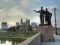 تمثال مجازي للعمال على الجسر الأخضر (فيلنيوس)، تمت إزالته في عام 2015.