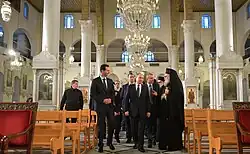 الرئيس الروسي فلاديمير بوتين يزور الكنيسة المريمية برفقة الرئيس السوري بشار الأسد والبطريرك يوحنا العاشر