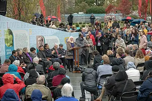 A dedication ceremony of the Washington Gladden Social Justice Park in Columbus, Ohio, USA. A park dedicated to social justice.
