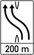 Detouring onto opposite lane (in 200&nbsp;m)