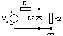 مصدر ثابت الجهد بواسطة ثنائي أقطاب زينر Zener diode.